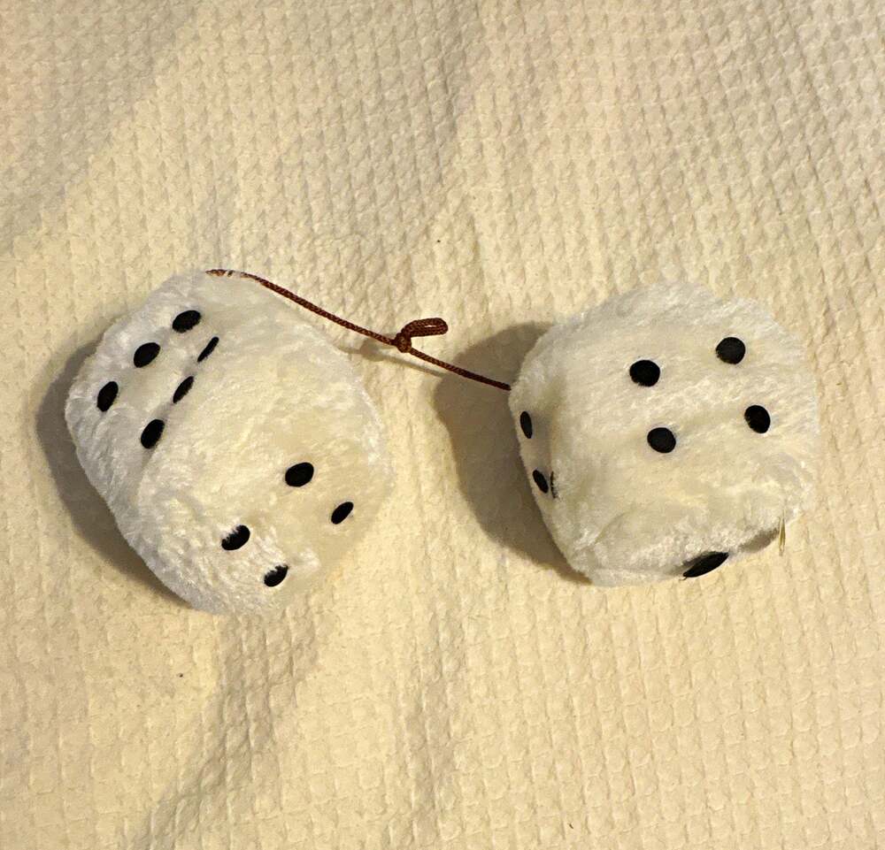 Rinco White Plush Dice Pair Set of 2 Black Dots Mini MPN 1001-052009